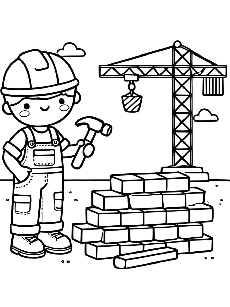 construction worker with hammer construction coloring pages