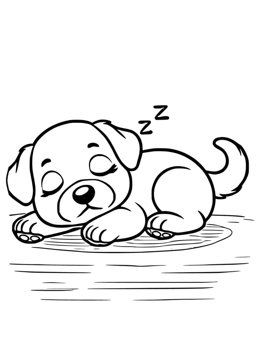 Puppy coloring pages sleeping peacefully