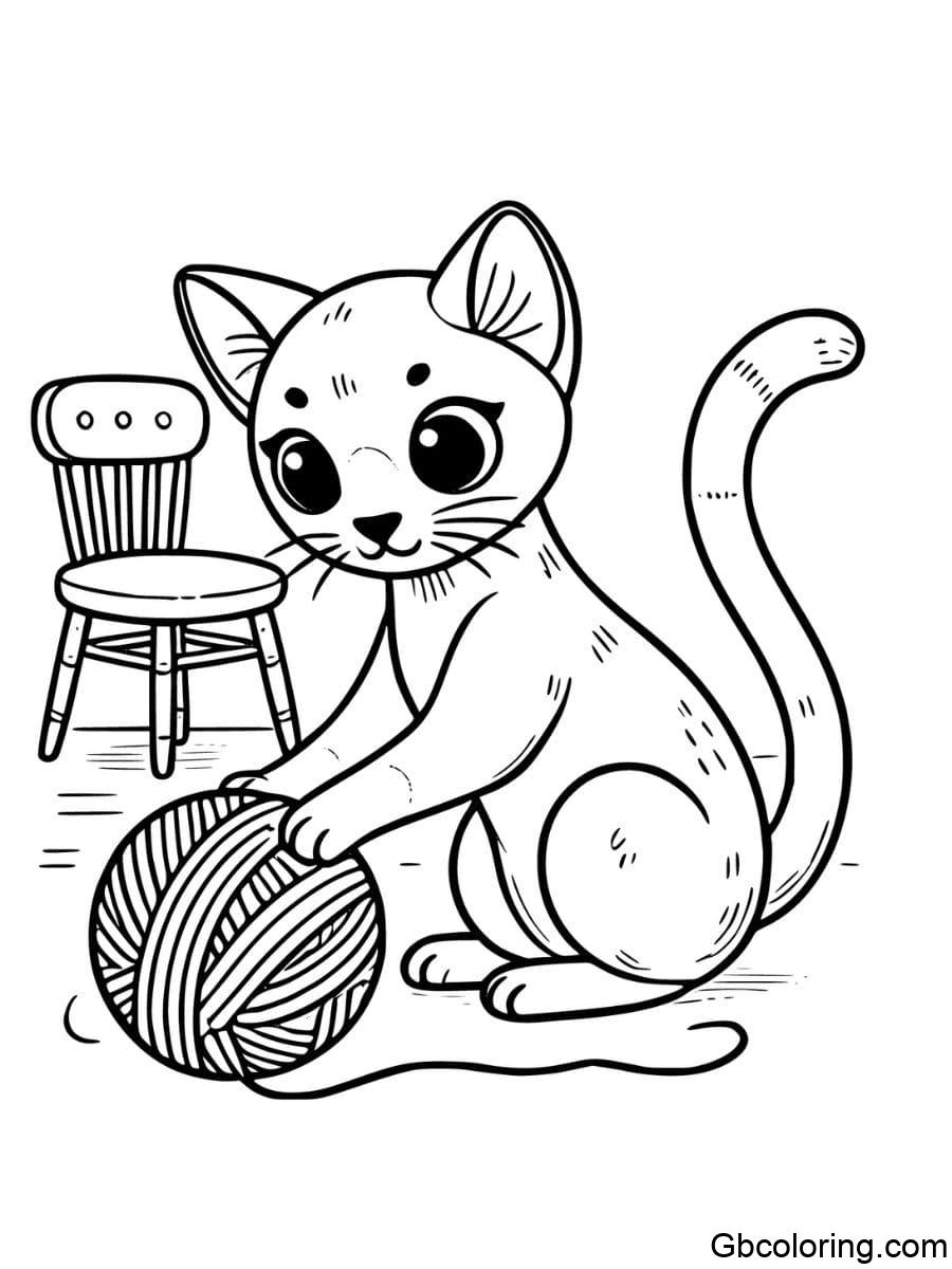 siamese cat playing with a ball of yarn coloring pages