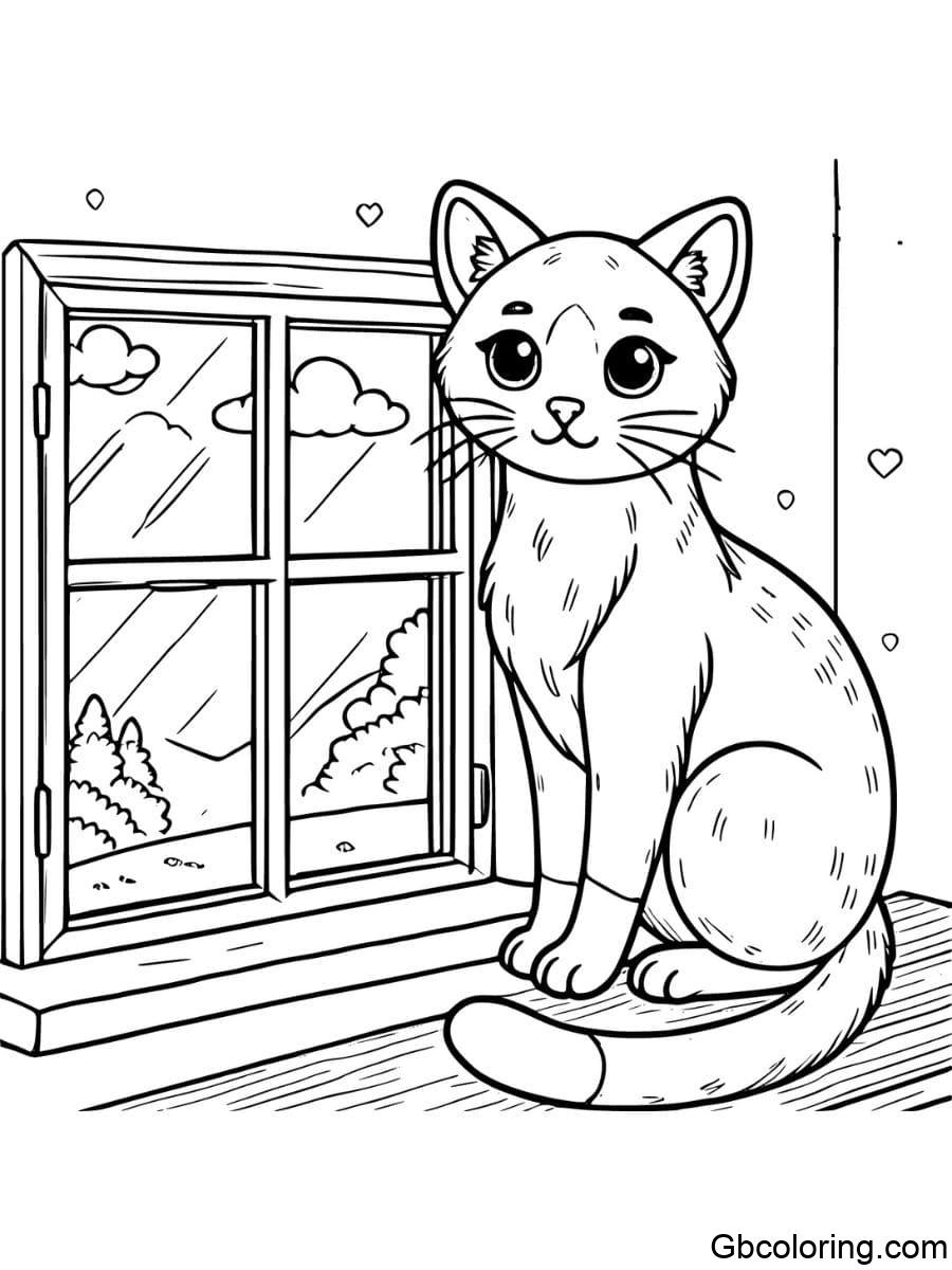 siamese cat sitting on a windowsill coloring pages