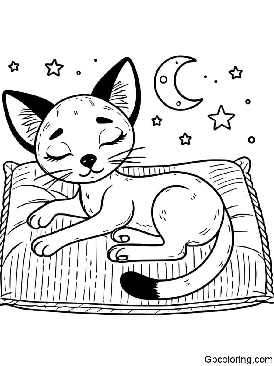 siamese cat sleeping on a cozy pillow coloring pages