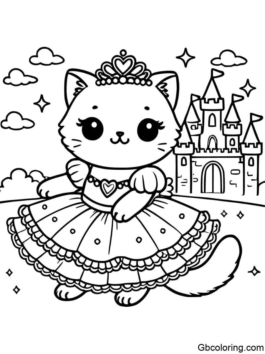 princess cat simple coloring pages