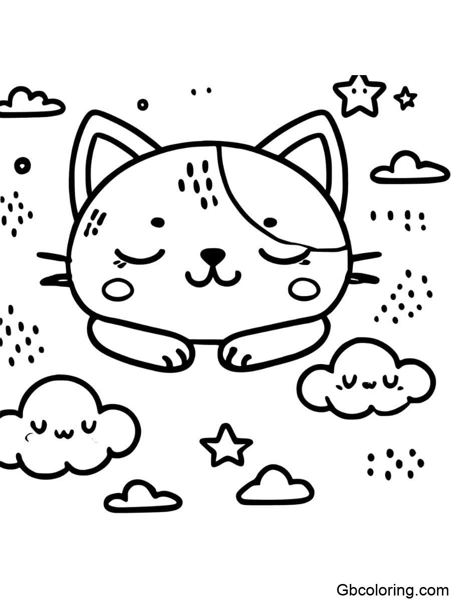 sleepy cat face with star coloring pages