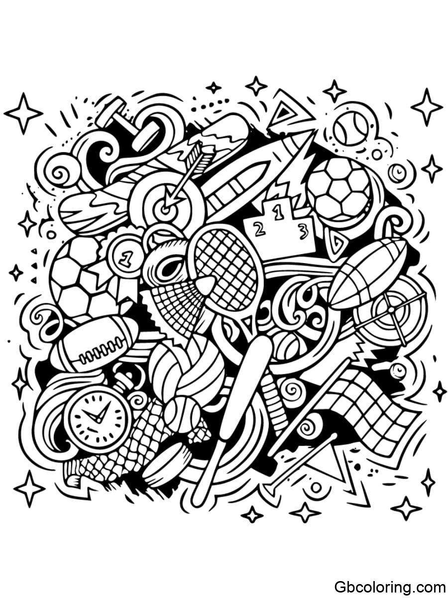 sport coloring pages baseball bat soccer ball tennis racket and football