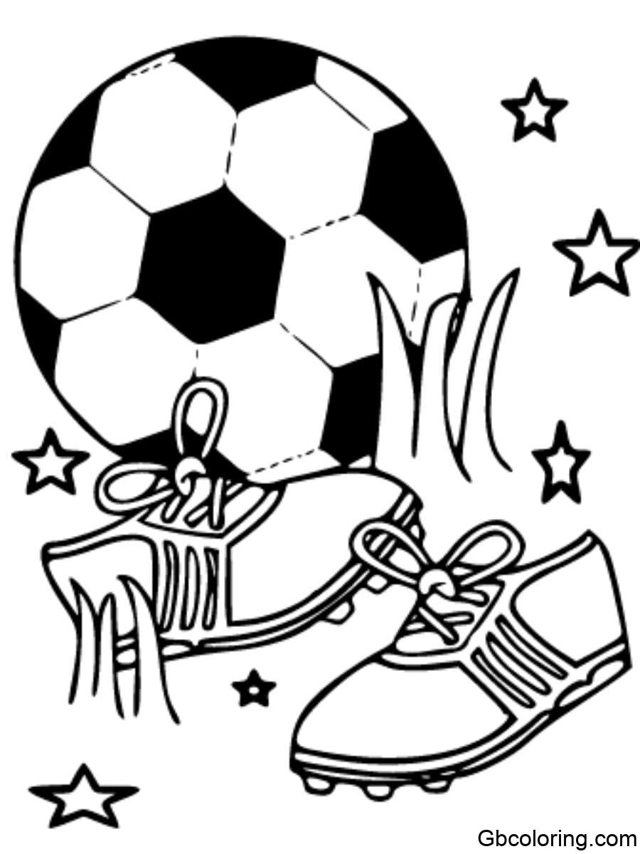 sport coloring pages soccer ball soccer shoes and stars with grass