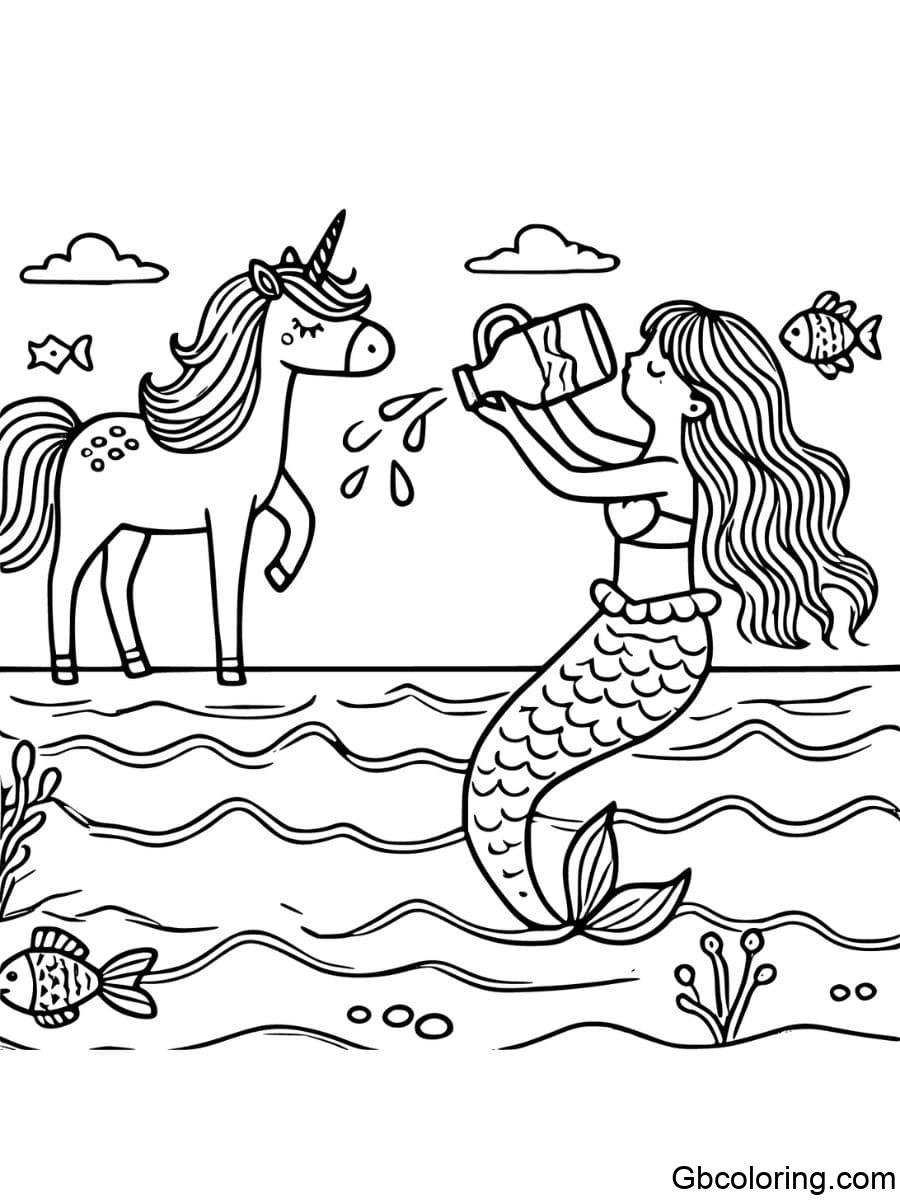 unicorn drinking water with mermaid coloring pages unicorn drinking water with mermaid coloring pages