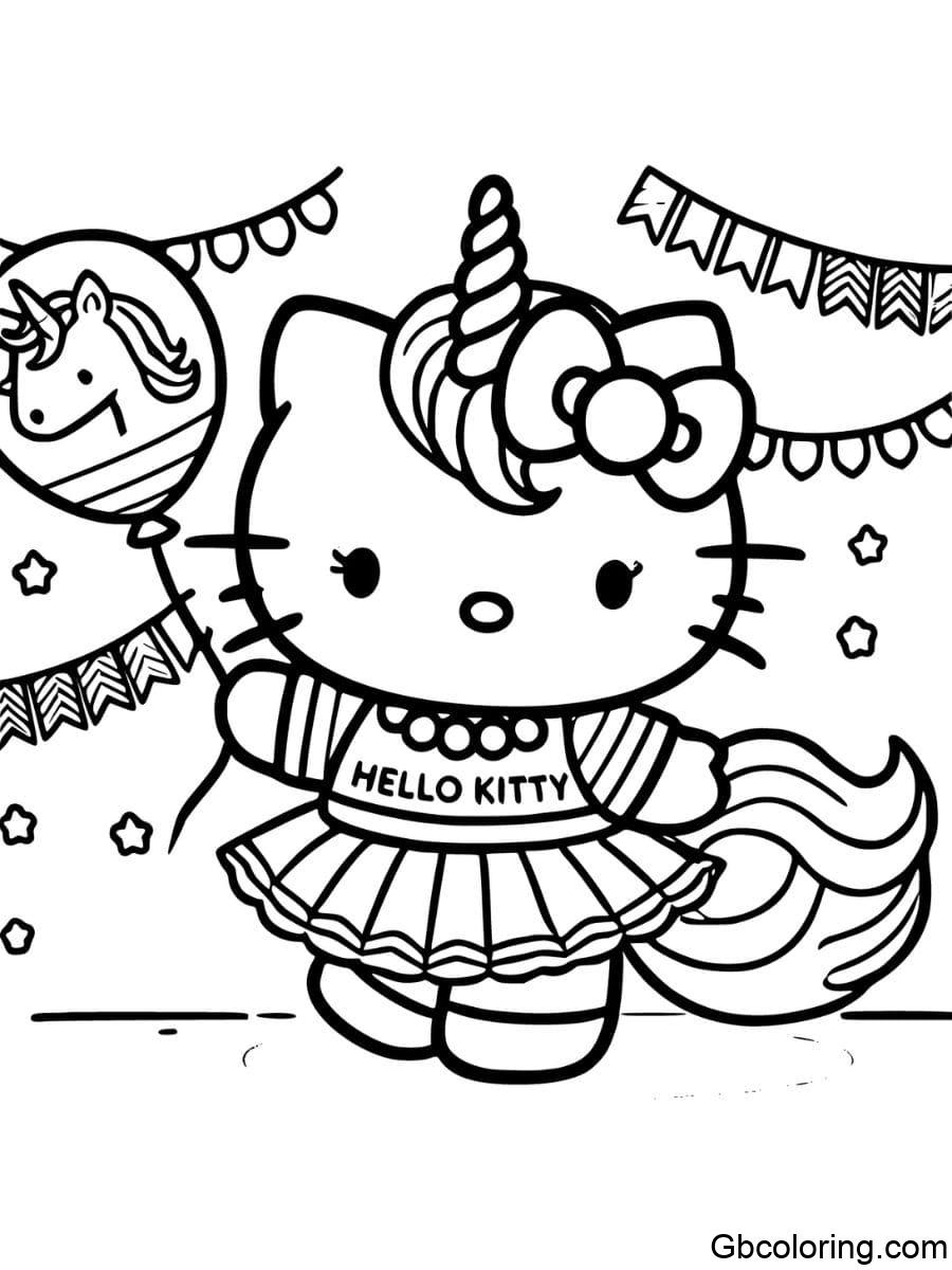 unicorn hello kitty participating in a festival coloring pages