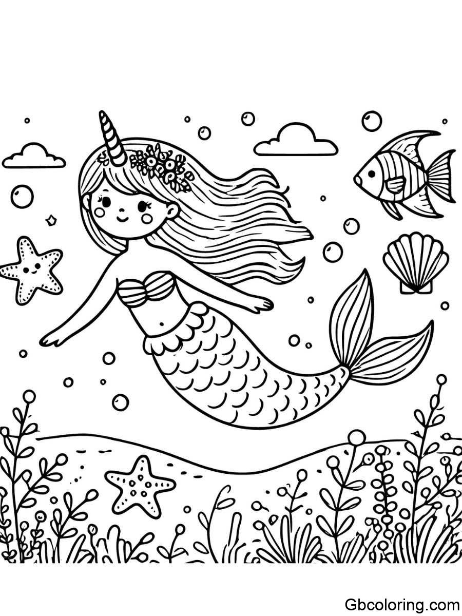 unicorn mermaid unicorn swimming underwater coloring pages