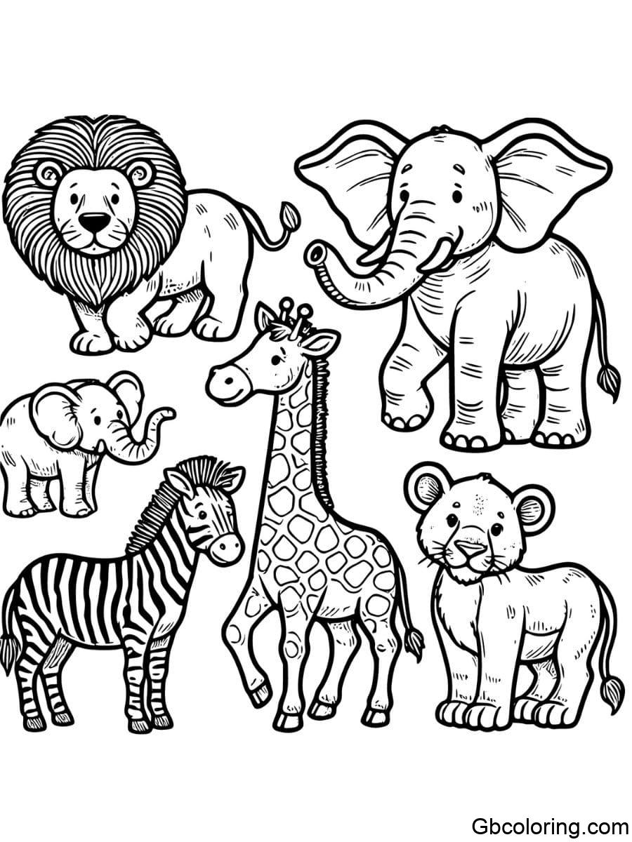 wild animals group coloring page